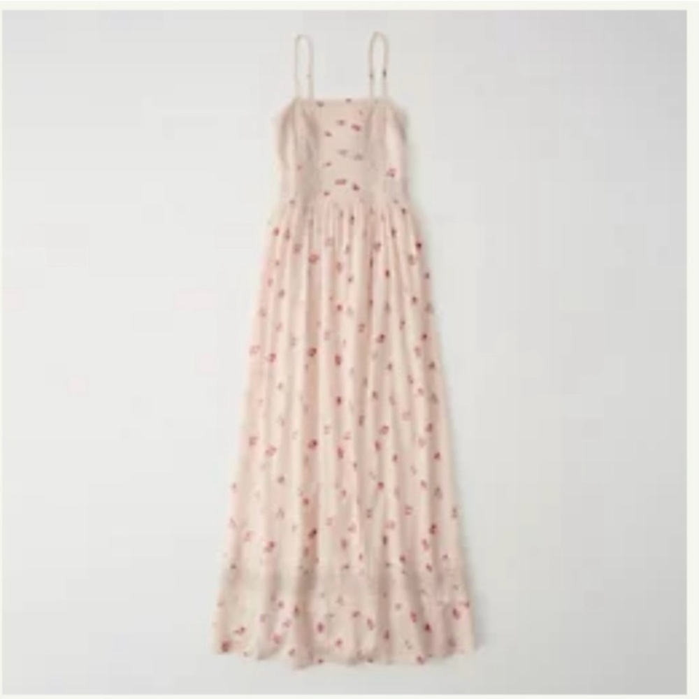 Abercrombie & Fitch BlushMaxi Dress with Pink Floral Pattern Lace Pockets! Sz LT